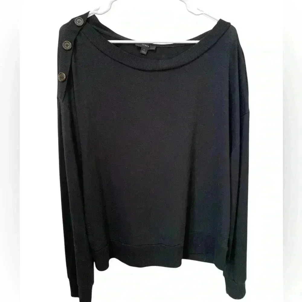 J. Crew Black Pullover Sweater Womens L Asymmetrical Button Capsule Wardrobe